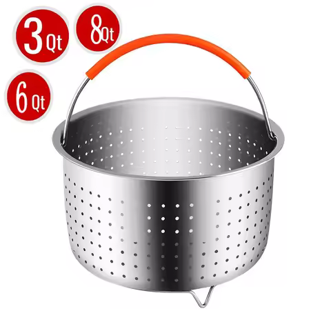 304 Stainless Steel Steamer Basket, Instant Pot Accessories for 3, 6, 8 Qt, Pressure Cooker with Sil
