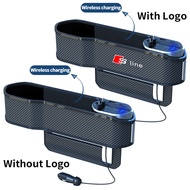 ที่ใส่ช่องว่างที่นั่งรถสายพานของ Audi ช่องแผงคอนโซลที่นั่งด้านหน้ากระเป๋าด้านข้างพร้อมชาร์จไร้สายชาร