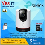 TP-link TAPO C225 Pan/Tilt AI Home Security Wi-Fi Camera + Kingston Micro SD card (64GB ~ 512GB)