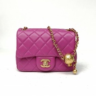 CHANEL CF口蓋包方胖子紫色羊皮30開金扣金球調節扣肩帶
