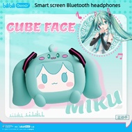Bilibili Cartoon Wireless Bluetooth Headset Hatsune Miku CUBE FACE LCD Touch Screen Sports headphone