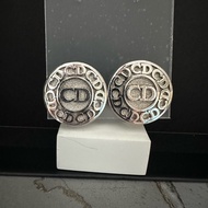 Christian Dior 復古CD標誌圓形銀色耳環