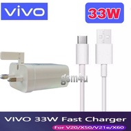 [UK 3 PIN 33W/44W] VIVO V23 5G V23e Y76 5G X70 V21 T1 IQOO Z5 Fast Charging Adapter Support Flash Ch