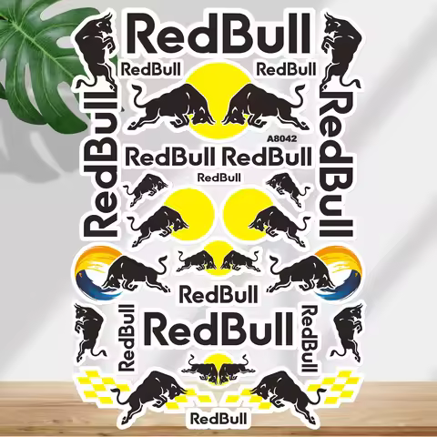 Black Reflective Red Bull Stickers Helmet Decals Logo