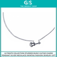 Ultimate Collection Studded Music Guitar Charm Pendant Silver Necklace Kwintas Fashion Jewelry Gift