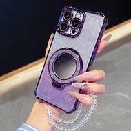 17 เคสโทรศัพท์กันกระแทก + สายคล้องลูกปัดสีชมพูเงา + กระจกแต่งหน้าทรงกลมสีชมพูเงา + เคสโทรศัพท์ 3-In-