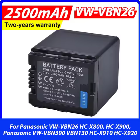 1Pc VW-VBN26 VBN260 Battery(2500mah) for Panasonic VW-VBN26 HC-X800, HC-X900, Panasonic VW-VBN390 VB