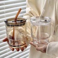 Glass sippy cup ins style portable oversized glass water bottle Coffee cup with lid sealed glass mug