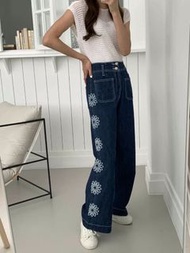 Moci 韓國夏季刺繡牛仔褲