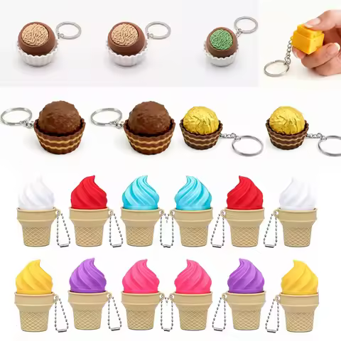 3D Printed Chocolate Keychain Stress Relief Clicker Fidget Keyring Ice-cream Dubai Cookies Press But