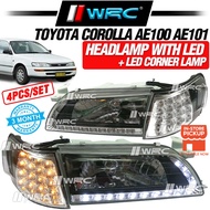 Toyota Corolla AE100 AE101 Crystal Glass Headlamp With Led + Led Corner Lamp ( Clear + Black )