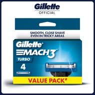 Gillette Mach3 Turbo Razor Blade Refills, 4 pack, 3 Bladed Razor with 3D Pivot Ball