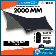 👍 BEST SELLING👍 TAHAN Butterfly Tarp 3x4M – Black Waterproof Tarp Flysheet Camping | 2000mm Waterproof Protection |  Flysheet Besar | Full Set With 6 Wind Ropes and Camping Pegs | Tahan Flysheet