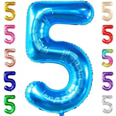 Giant Five Balloon Number - Number 5 Balloon, 5th Birthday Decorations for Boys 5 Shark number Ballo