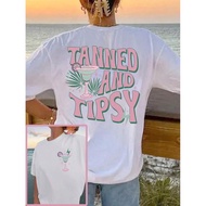 T-Shirt Bersaiz Besar INAWLY, T-Shirt Pantai Musim Panas T-Shirt T-Shirt Grafik TANNED DAN TIPSY Baj