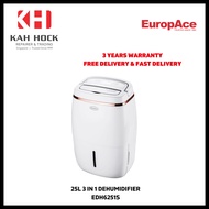 EUROPACE EDH6251S 25L 3 IN 1 DEHUMIDFIER - 3 YEARS MANUFACTURER WARRANTY + FREE DELIVERY