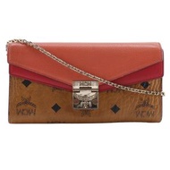 MCM Patricia 鏈條錢包，顏色， Visetos 皮革和 PVC，棕色/粉紅色翻蓋，女士，二手