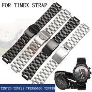 สำหรับ TIMEX T2N720 T2N721 TW2R55500 T2N739 สแตนเลสสตีลผู้ชายนาฬิกา 24x16mm Lug End สร้อยข้อมือโลหะสีดำเงิน
