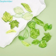 SEPTEMBER 30pcs Green Transparent Leaf Shape Beads, Leaf Shape Green Green Acrylic Leaf Beads, Trans