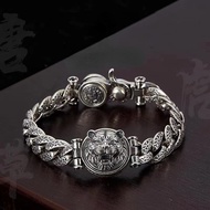 Domineering Tiger Head S925 Silver Bracelet Men's Trend Personality Retro Silver Chain Men's Bracelet Luxury Birthday Bangle