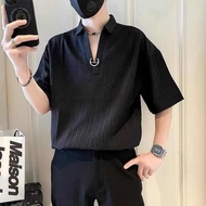 baju lelaki berkolar kemeja lelaki 2025 Summer Light Luxury Style polo Shirt Men's High-End V-Neck I
