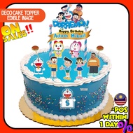 [CUSTOM NAME] Happy Birthday Cake Topper Cupcake Doraemon Decoration Set Party Accessories Hiasan Ke