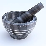 Stones And Homes Indian Grey Mortar and Pestle Set Large Bowl Marble Medicine Pills Stone Grinder for Kitchen and Home 5 Inch Polished Decorative Round Medicine Pills Stone Grinder - (13 x 8 cm)