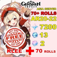 【COD+GIFT】Genshin Impact Account Klee plus 70+ Rolls 7200 Primos  【AR 20-22】