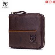 BULLCAPTAIN Zipกระเป๋าสตางค์ใส่เหรียญผู้ชายRFID Brushlessกระเป๋าสตางค์หนัง