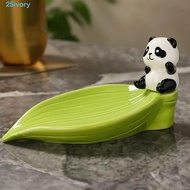 IVORY Panda Soap Dish, Ceramic Creative Self Draining Soap Holder, No Punching Bamboo Cute Soap Rack