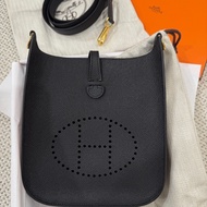 hermes mini evelyne 黑金 epsom皮 K刻