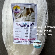 035MM X 89MM (3.1/2" Inci) X 100MD X 600ML Pukat Jaring Ikan/ Mata Lintang / Isi Kosong / Warna Puti