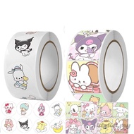 ღ 500pcs/roll Sanrio Cartoon Sticker Book Laptop Sticker Bag Seal Cartoon Hello Kitty Kuromi Cute Manual Material Diy Decoration Kids Gift