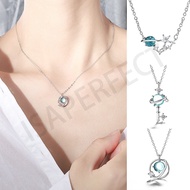 Korean Ins Creative Personality Blue Crystal Women Planet Star Choker Necklace Kalung Simple Design 