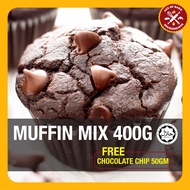 TEPUNG MUFFIN GEBU COKLAT /MUFFIN CHOCOLATE MIX 400G-FREE CHOCOLATE CHIP 50G