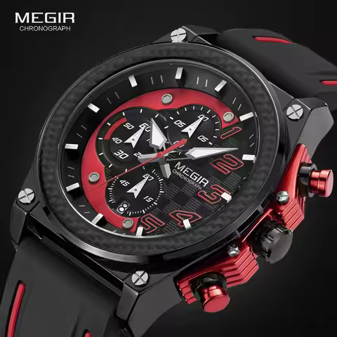 Megir Men's Chronograph Quartz Watches for Male Waterproof Luminous Wristwatch with Rubber Strap for