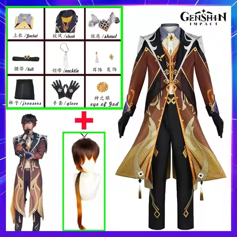 A;3\v,7'd/Anime Game Genshin Impact Rex Lapis Morax Liyue Zhongli Cosplay Costume Archon Full Set fo