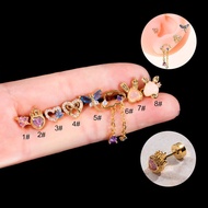 Cute Crystal Tragus Helix Cartilage BAR Screw in Earring Flat Back Labret Monroe