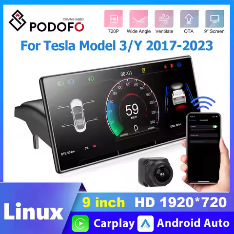 Podofo 9 Inch Head Up Display Car Monitor for Tesla Model 3 Y Carplay Screen Player Android Auto HUD