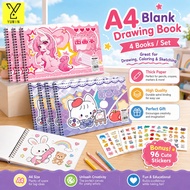 4pcs A4 Children Sketchbook Blank Book Cute Design Drawing Book Stimulate Children's Interest In Pai