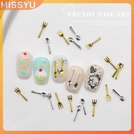 MISSYU 50Pcs Mixed Ins Niche Tableware Series Spoon Fork Nail 3D Metal Nail Mold Nail Decorations DI