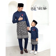 Baju Melayu Slim Fit Sakura Dad And Kids In Navy Blue I Raya