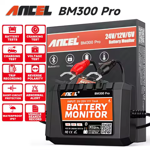 (Upgraded BM300) ANCEL BM300 Pro 6V 12V 24V Battery Monitor Bluetooth 5.3 Battery Monitor with Charg