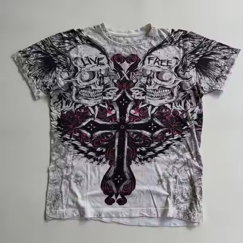 Y2K xzavier Thorns Printing Punk Graphic T-Shirt for Men Retro Oversized Cotton Tee Round Neck Essen