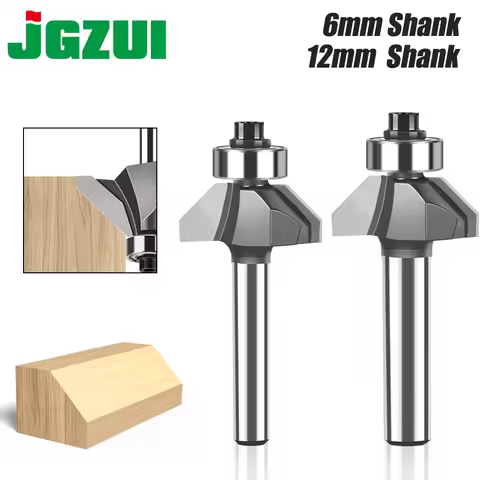 1pc 45 Degrees 6mm 12mm Shank Chamfer Edge Forming Router Bit With Bearing Woodworking Milling Cutte