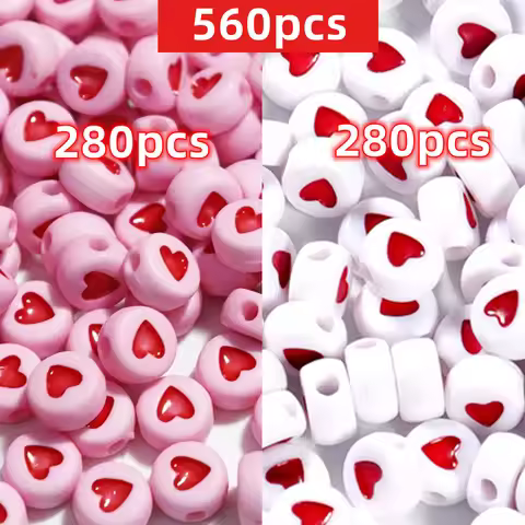 7mm 560pcs/280pcs Pink and red, round red love beads acrylic love letter beads, jewelry production, 