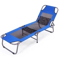Foldable Camping Bed Folding lying Outdoor Chair Portable Sofa Reclining Chairs Adjustable Sleeping Blue [SG Store]