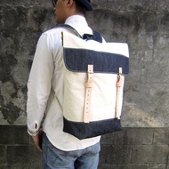 DENIM-手做皮革丹寧牛仔帆布掀蓋式後揹/筆電包