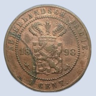 Uang koin Kuno 1 Cent Nederlandsch Indie Tahun 1898 Detail
