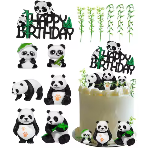 13pcs Panda Bamboo Cake Toppers Panda Birthday Decorations Happy Birthday Cake Topper Baby Shower Ju